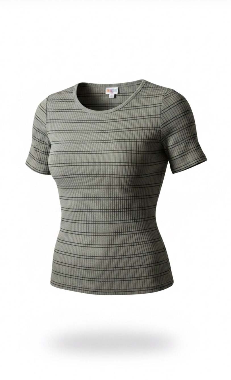 LuLaRoe Ribbed Short Sleeve Striped Top Size XL